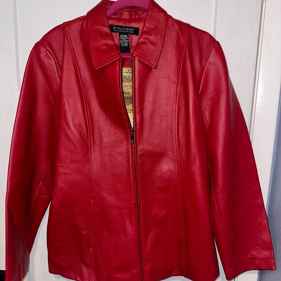Dialogue L Red Leather Coat NWT, Size L - Picture 1 of 4